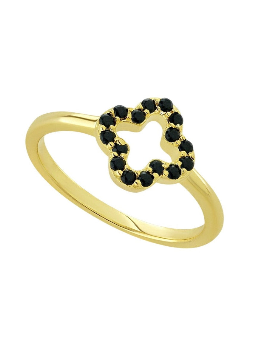 La Pelle Simulated Black Spinel Openwork Clover Ring