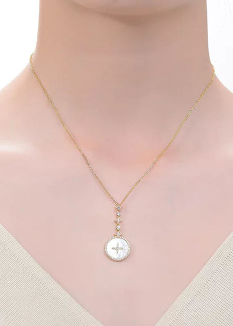 Julia Capri Sterling Silver 14K Gold Plated and Cubic Zirconia Round Spring Ring Pendant Necklace