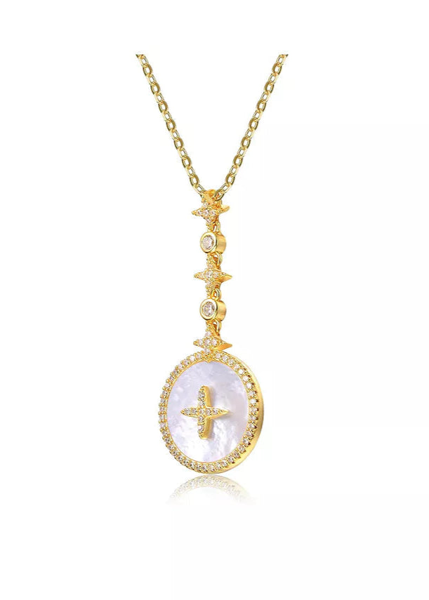 Julia Capri Sterling Silver 14K Gold Plated and Cubic Zirconia Round Spring Ring Pendant Necklace