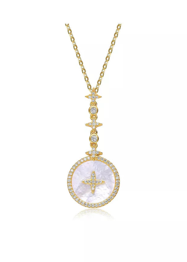 Julia Capri Sterling Silver 14K Gold Plated and Cubic Zirconia Round Spring Ring Pendant Necklace