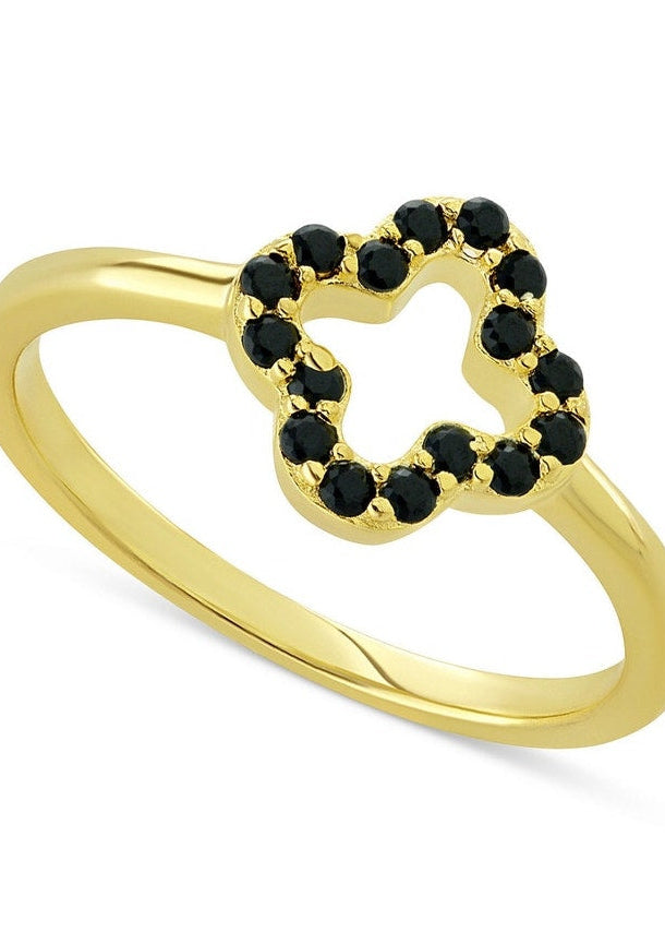 La Pelle Simulated Black Spinel Openwork Clover Ring