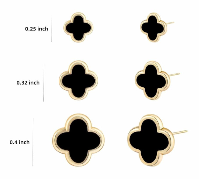 Julia Capri 18K gold-plated 3 pair black four-leaf clover stud earrings