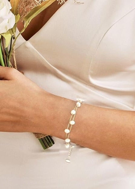 Julia Capri Gold Pearl Bracelet Dainty 14K Gold Plated
