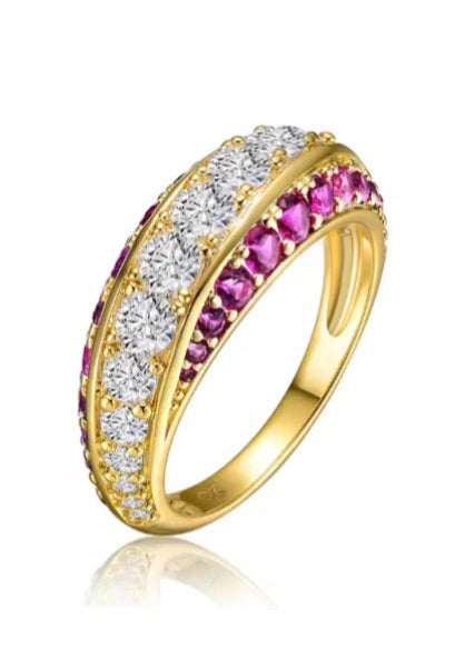 Julia Capri Gold-Plated with Red Cubic Zirconia Chevron Tower Slender Stacking Ring in Sterling Silver