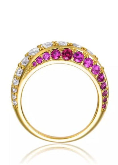 Julia Capri Gold-Plated with Red Cubic Zirconia Chevron Tower Slender Stacking Ring in Sterling Silver