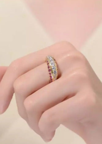 Julia Capri Gold-Plated with Red Cubic Zirconia Chevron Tower Slender Stacking Ring in Sterling Silver