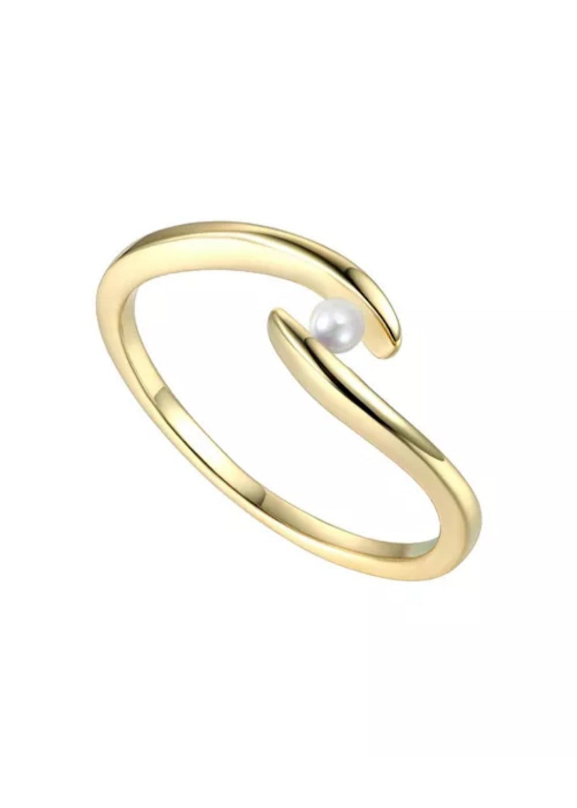 Julia Capri Sterling Silver 14k Gold Plated With White Freshwater Pearl Ocean Wave Stacking Ring