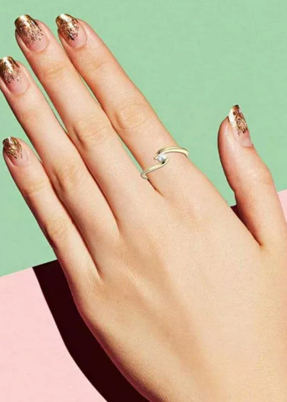 Julia Capri Sterling Silver 14k Gold Plated With White Freshwater Pearl Ocean Wave Stacking Ring