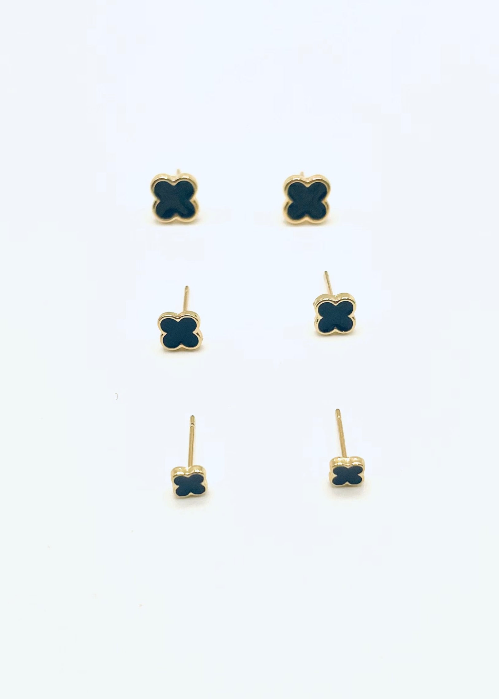 Julia Capri 18K gold-plated 3 pair black four-leaf clover stud earrings