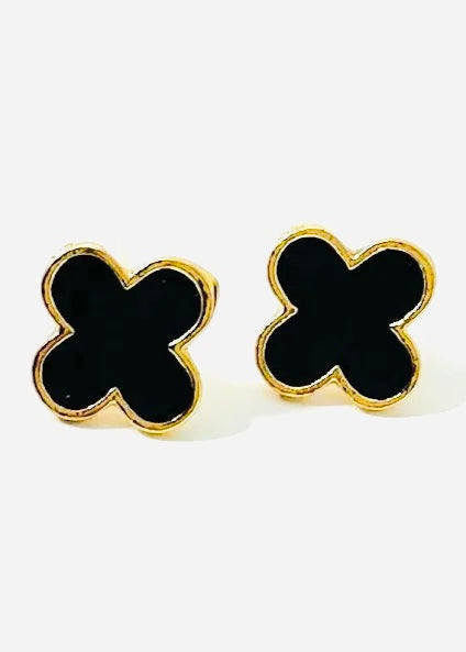 Julia Capri 18K gold-plated 3 pair black four-leaf clover stud earrings
