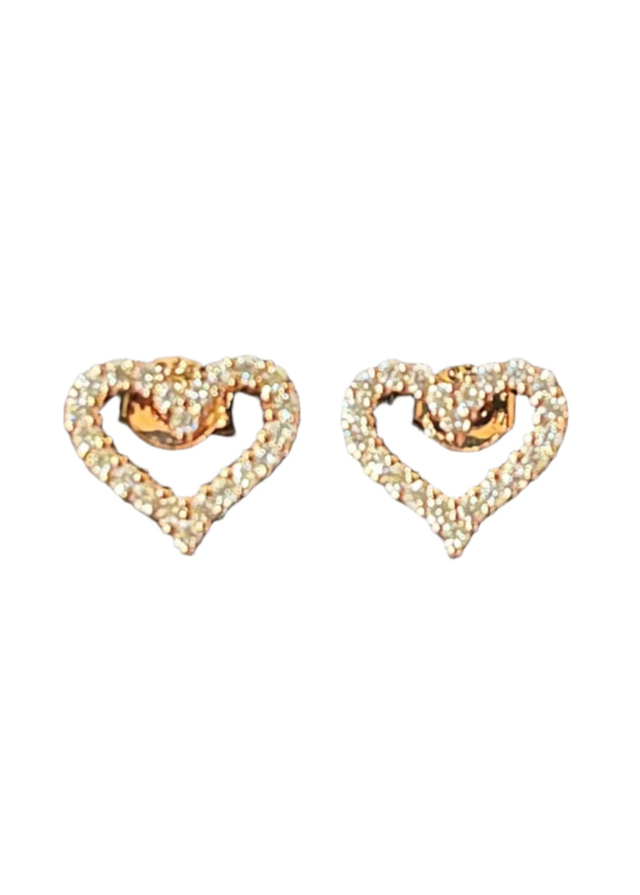 Julia Capri Heart Shape 18K Rose Gold Designer Stud Earrings with White Crystals