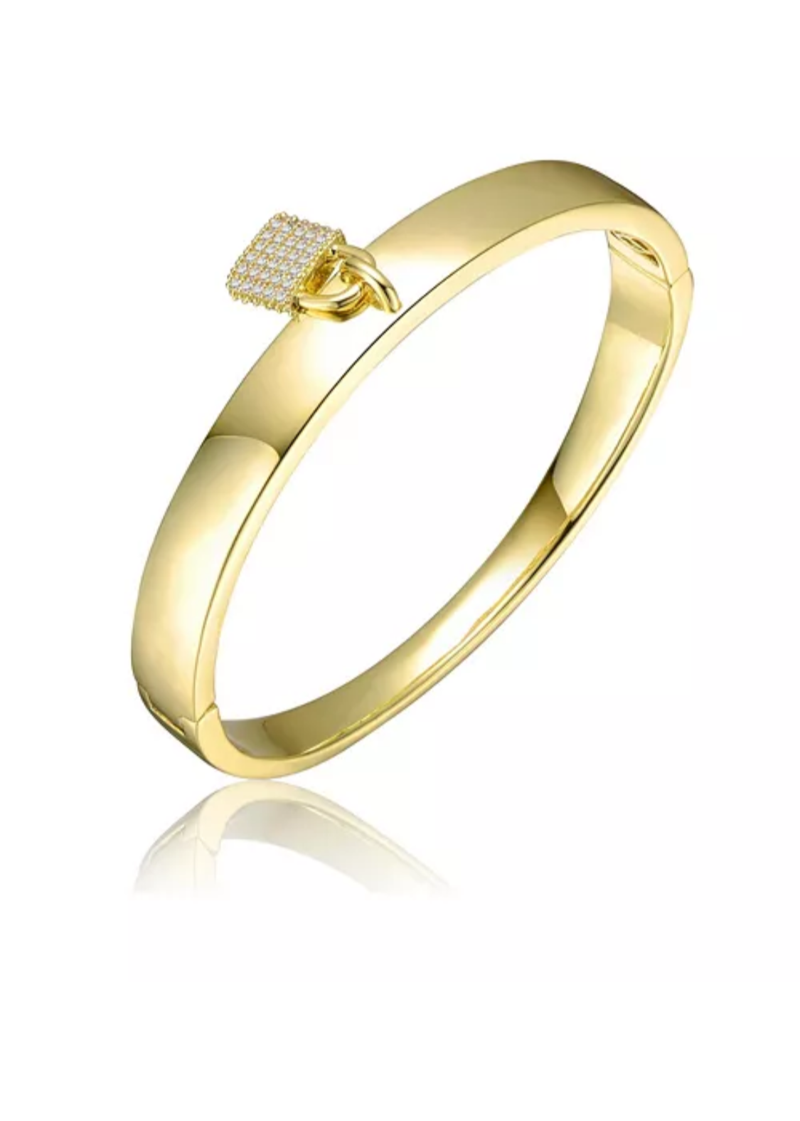 Julia Capri 14k Yellow Gold Plated with Cubic Zirconia Padlock Charm Stacking Bangle Bracelet