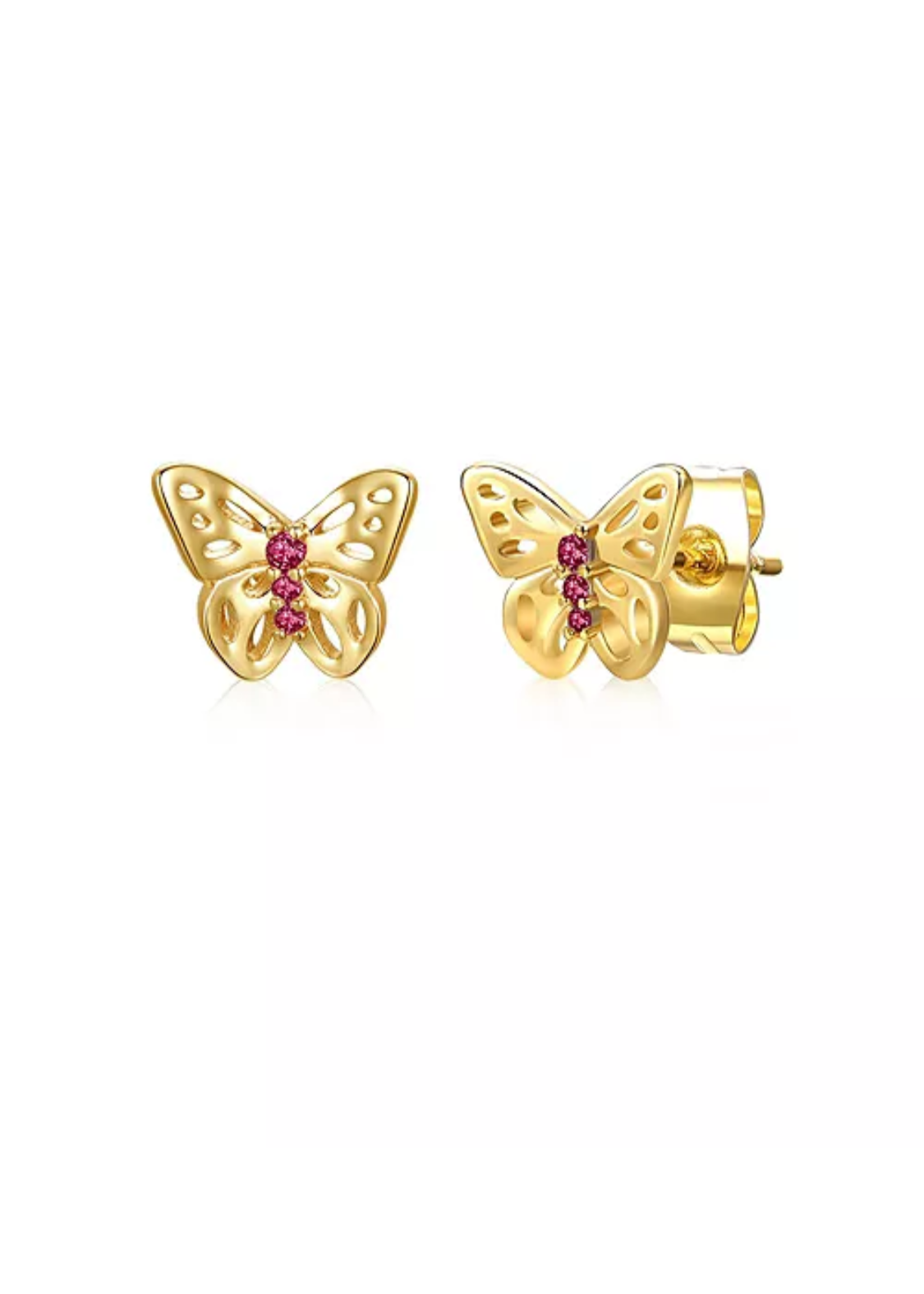 Julia Capri Enchanting 14k Yellow Gold Plated 3-Stone Filigree Butterfly Stud Earrings with Cubic Zirconia