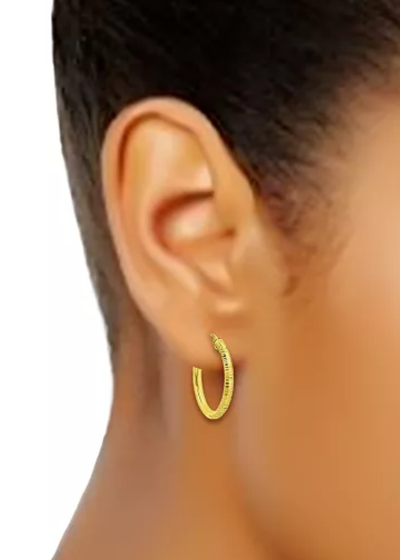 Julia Capri Ridged Tube Small Hoop Earrings in 18k Gold-Plated Sterling Silver