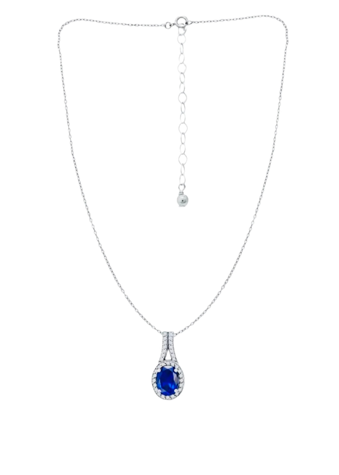 Julia Capri Simulated Blue Sapphire and Cubic Zirconia Halo Pendant