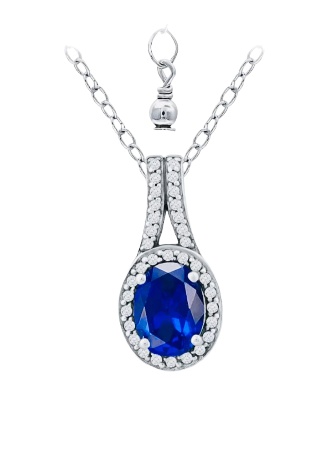 Julia Capri Simulated Blue Sapphire and Cubic Zirconia Halo Pendant