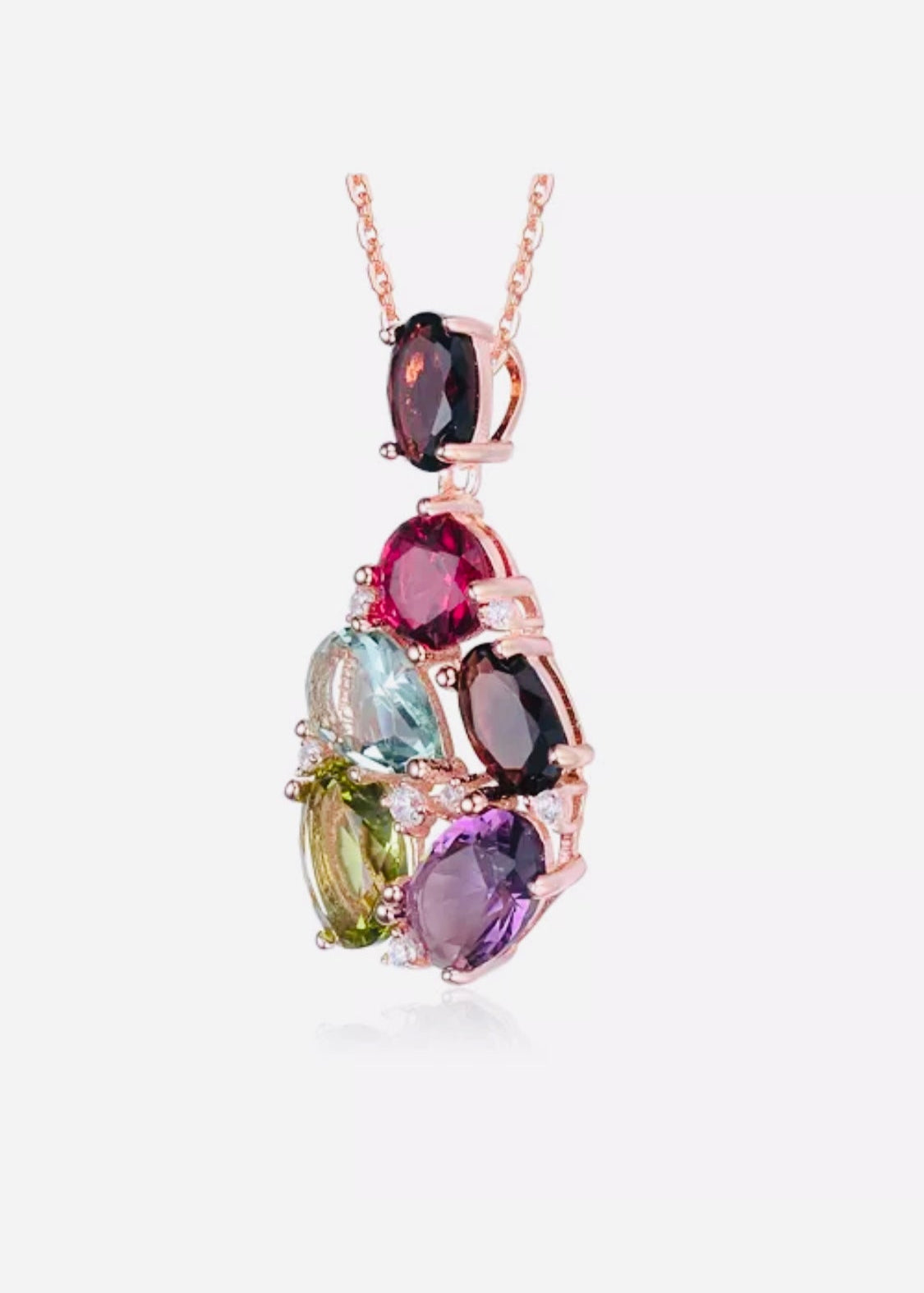 Julia Capri Sterling Silver 18K Rose Gold Plated Multicolored Cubic Zirconia Accent Pendant Necklace