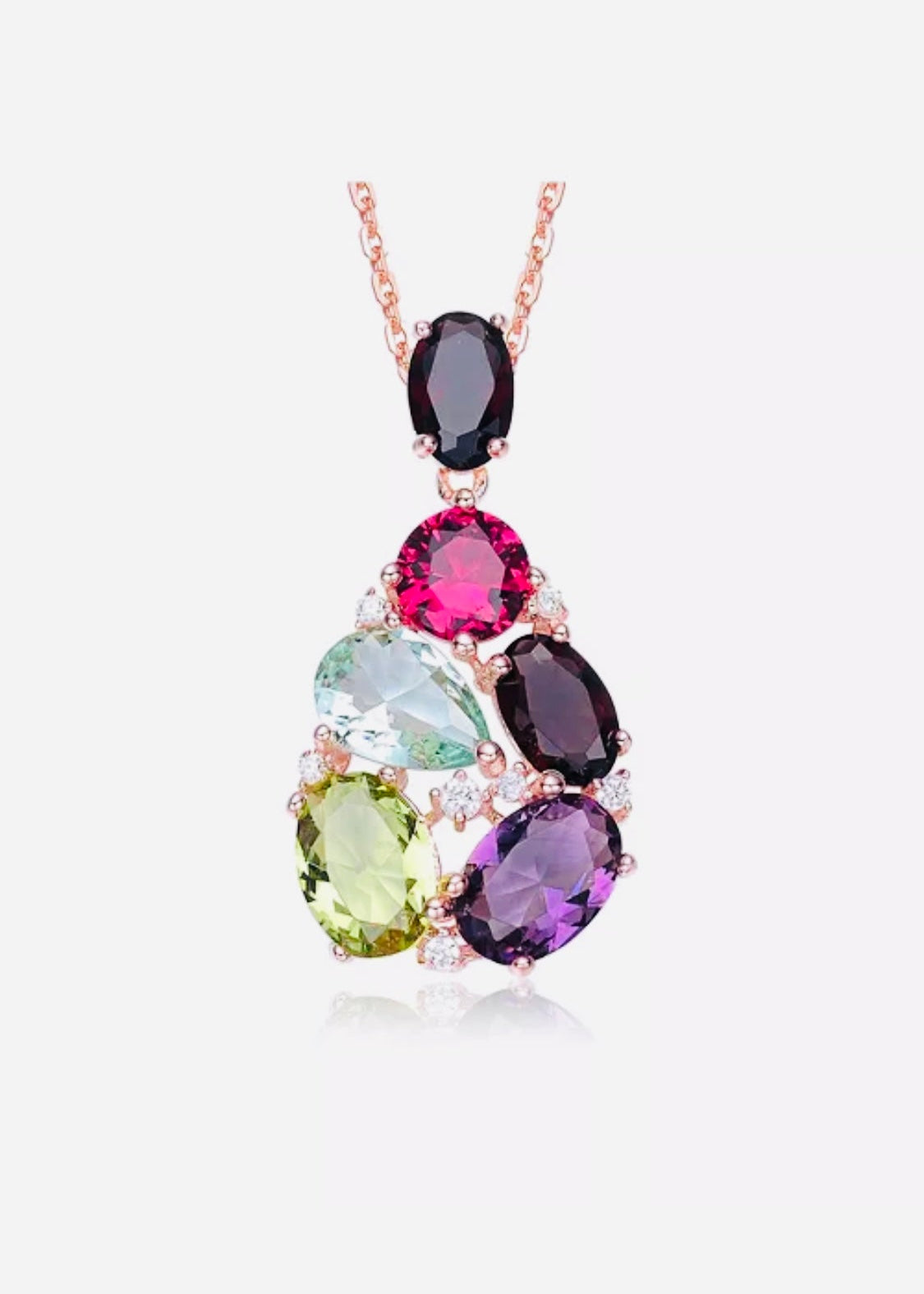 Julia Capri Sterling Silver 18K Rose Gold Plated Multicolored Cubic Zirconia Accent Pendant Necklace