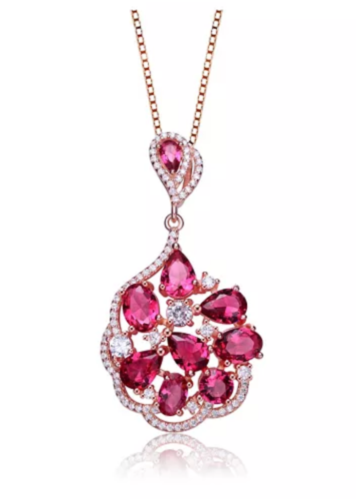 Julia Capri Sterling Silver 18K Rose Gold Plated Multi Color Cubic Zirconia Pendant Necklace