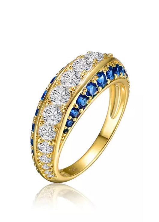 Julia Capri Gold-Plated with Blue Cubic Zirconia Chevron Tower Slender Stacking Ring in Sterling Silver