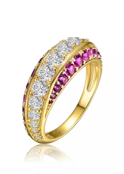 Julia Capri Gold-Plated with Red Cubic Zirconia Chevron Tower Slender Stacking Ring in Sterling Silver