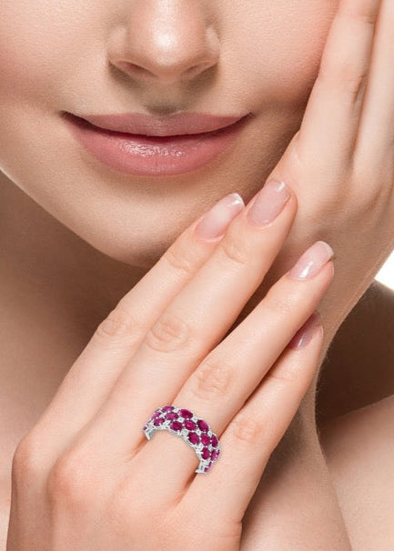 Julia Capri Ruby & Diamond Cluster Ring in Sterling Silver