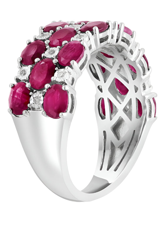 Julia Capri Ruby & Diamond Cluster Ring in Sterling Silver