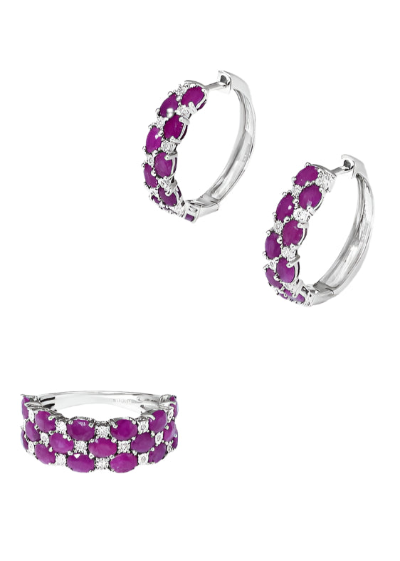 Julia Capri Ruby & Diamond Cluster Ring in Sterling Silver