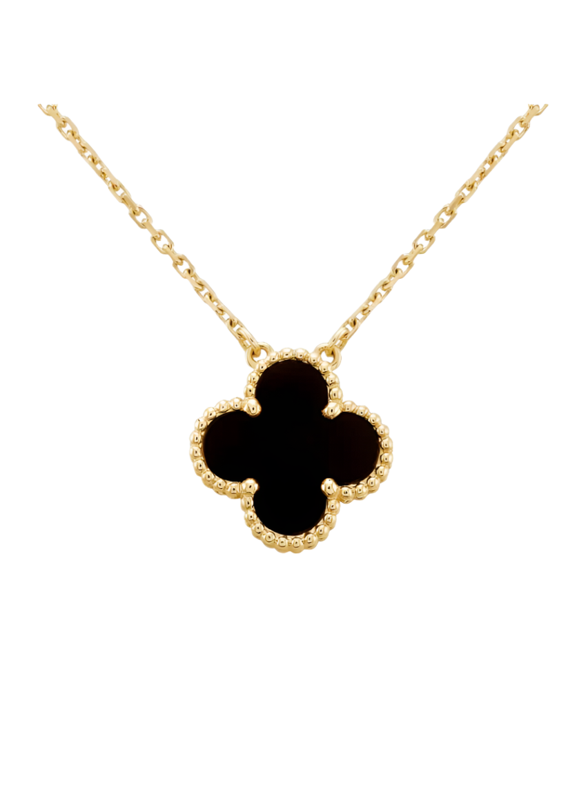 Julia Capri Black Clover Halo 14K Yellow Gold Plated Pendant Necklace