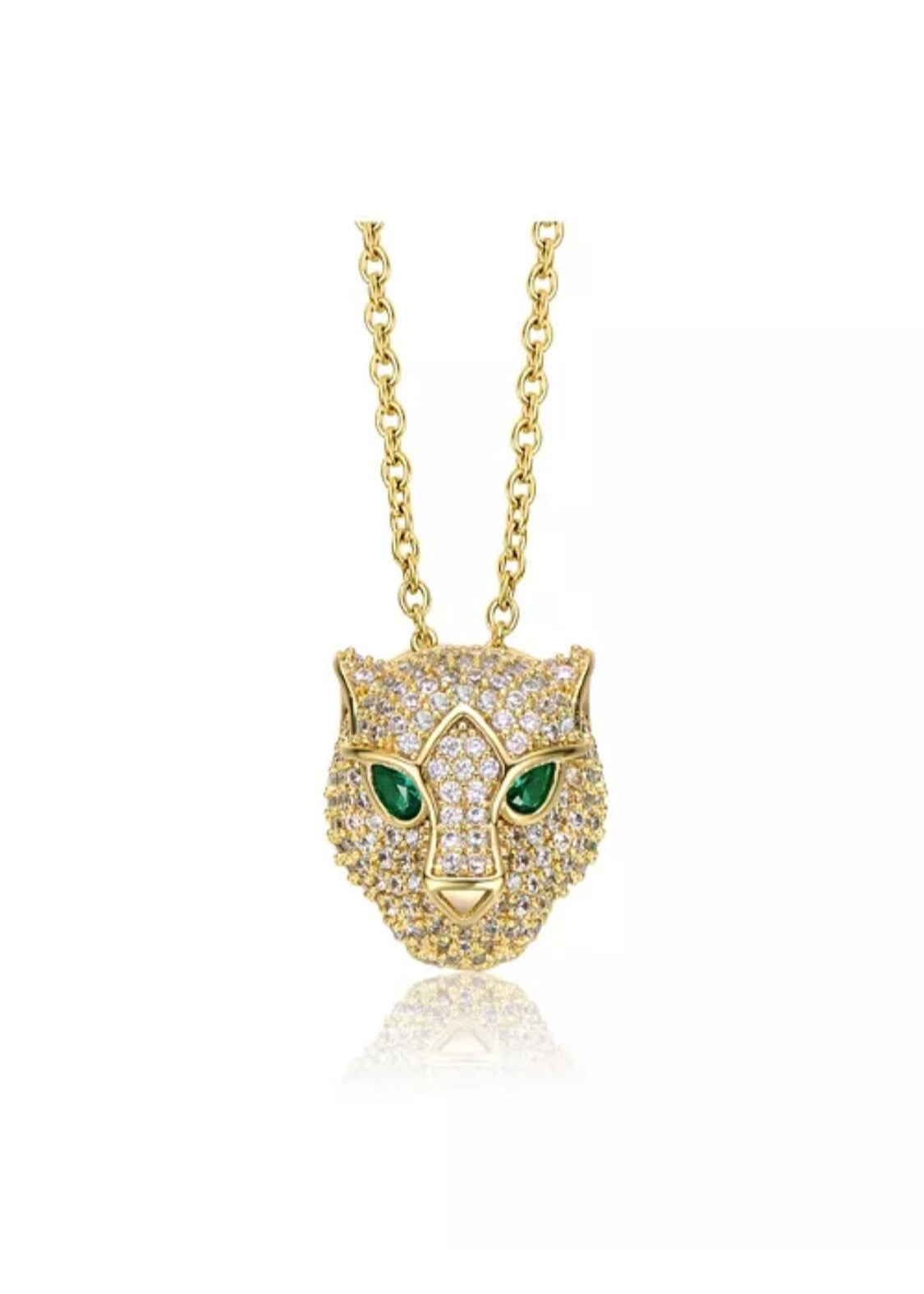 Julia Capri 14k Yellow Gold Plated with Green & Cubic Zirconia 3D Panther Head Pendant Layering Necklace