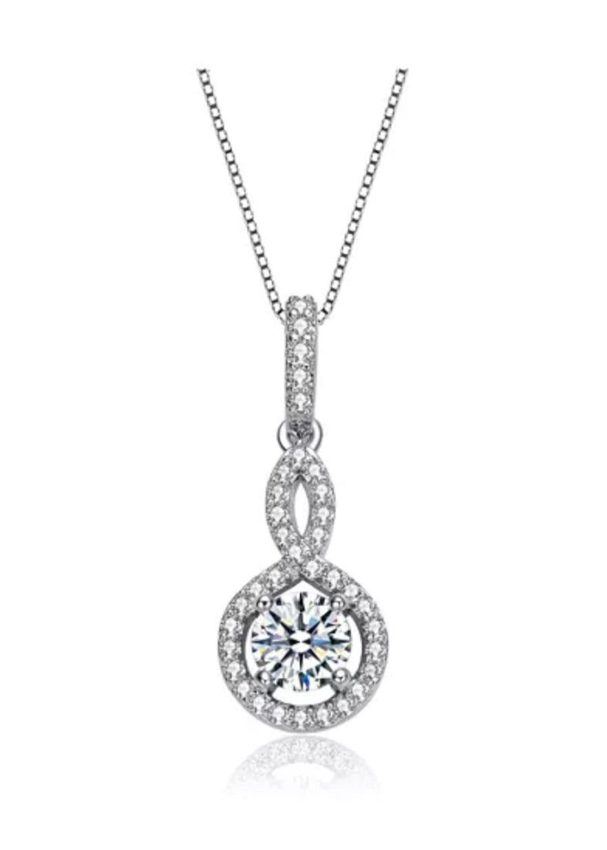 Julia Capri White Gold Plated with Double Halo Drop Solitaire Pendant Necklace