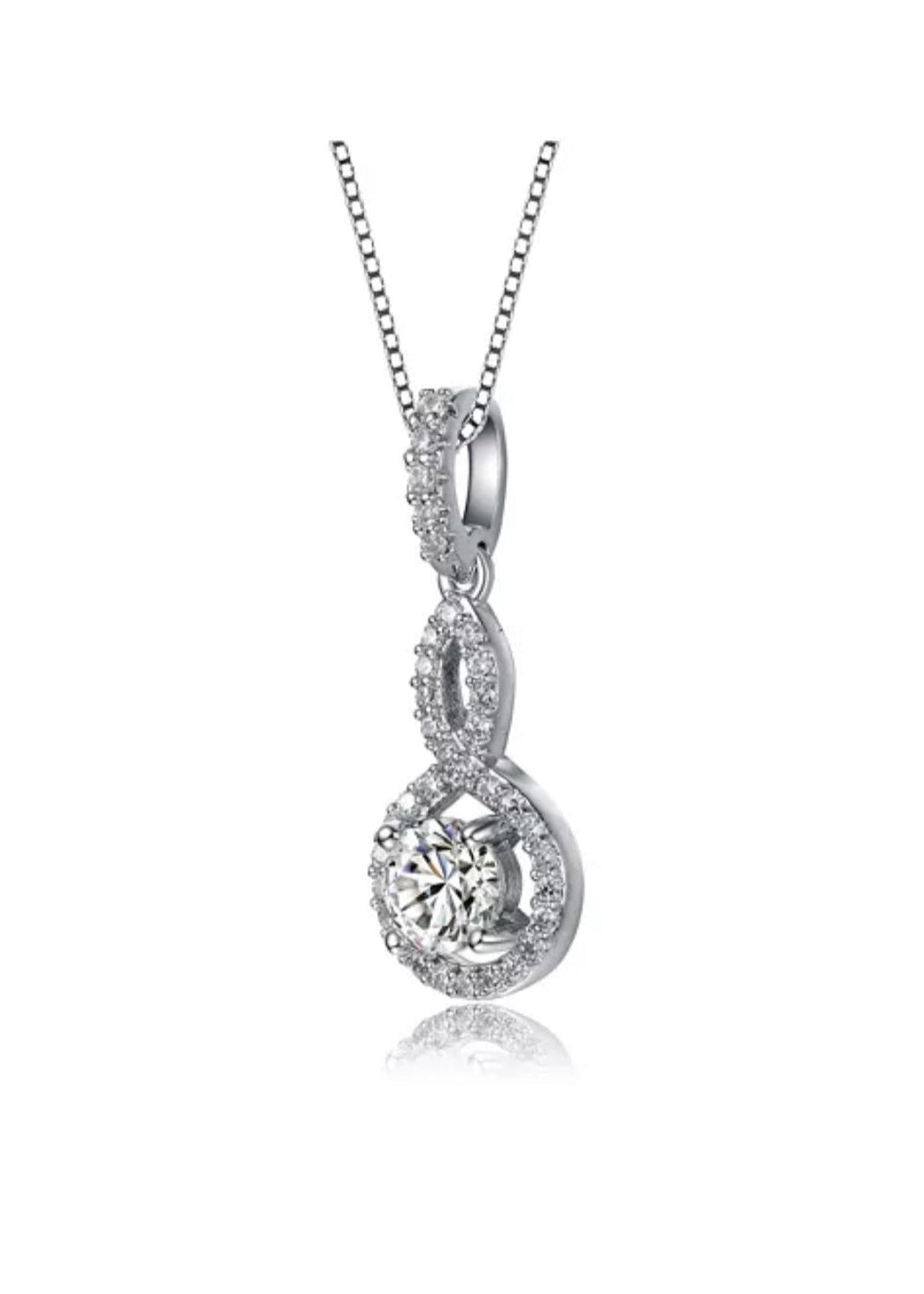 Julia Capri White Gold Plated with Double Halo Drop Solitaire Pendant Necklace