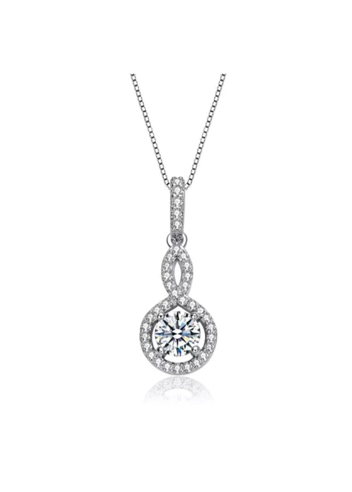 Julia Capri White Gold Plated with Double Halo Drop Solitaire Pendant Necklace