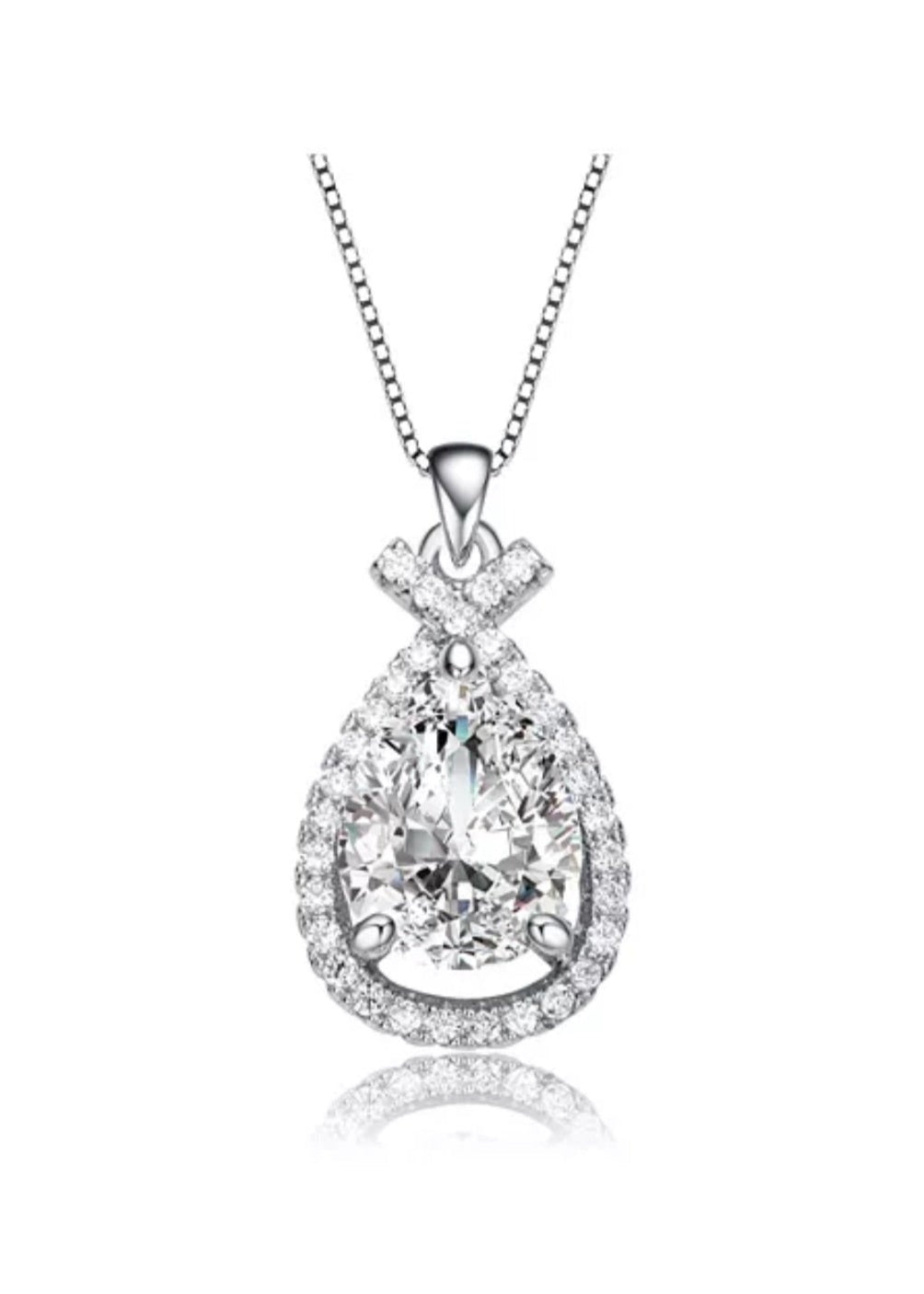 Julia Capri White Gold Plated with Cubic Zirconia Pear Rain Droplet Infinity Love Knot Pendant