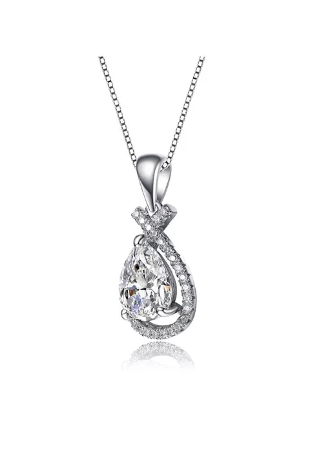 Julia Capri White Gold Plated with Cubic Zirconia Pear Rain Droplet Infinity Love Knot Pendant