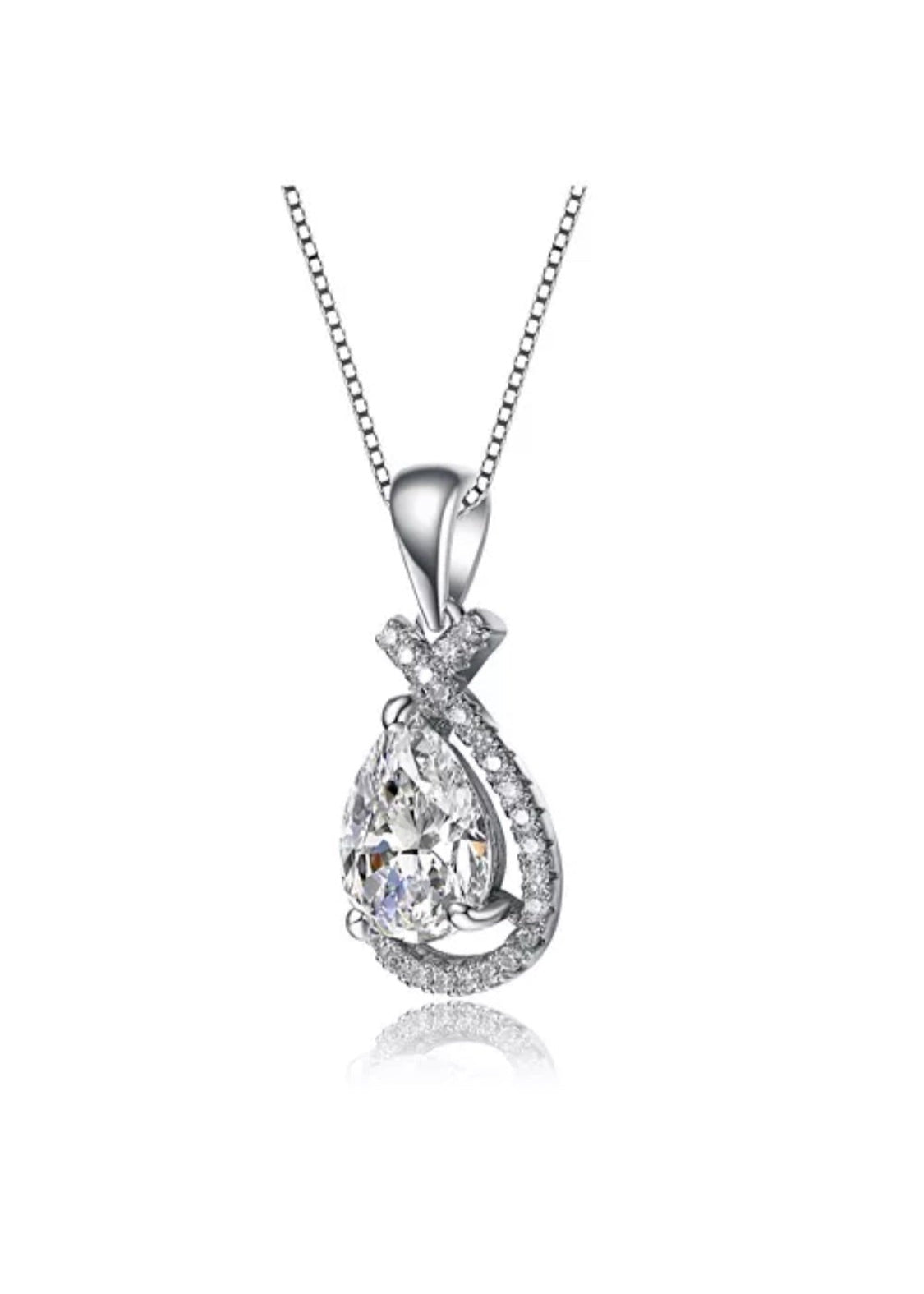 Julia Capri White Gold Plated with Cubic Zirconia Pear Rain Droplet Infinity Love Knot Pendant