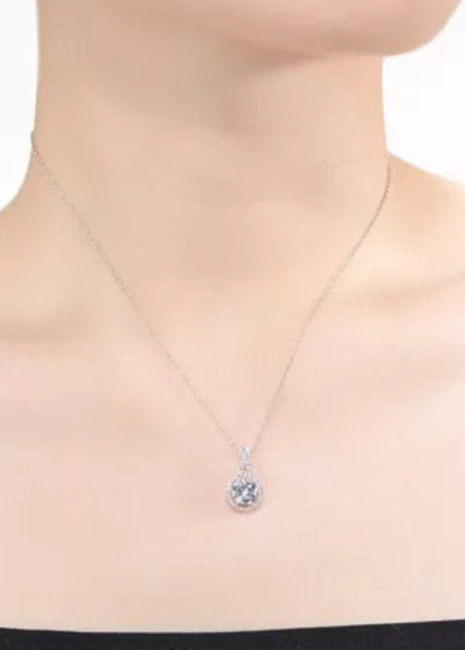 Julia Capri Sterling Silver with Rhodium Plated Round Cubic Zirconia Drop Pendant Necklace