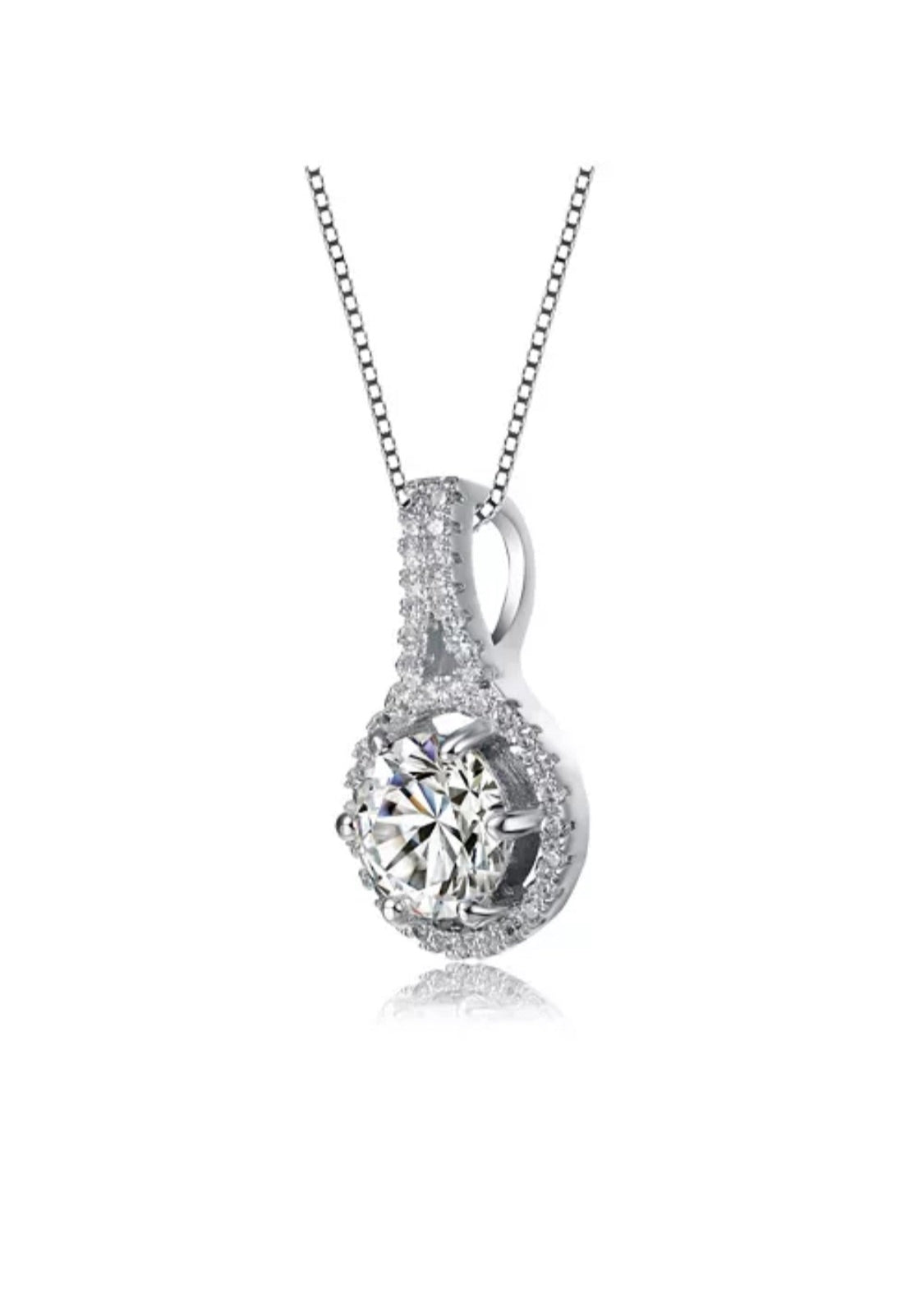 Julia Capri Sterling Silver with Rhodium Plated Round Cubic Zirconia Drop Pendant Necklace