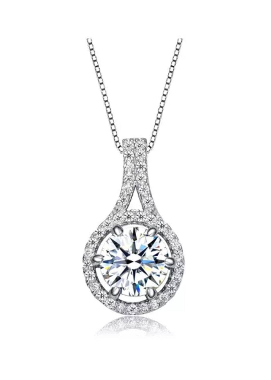 Julia Capri Sterling Silver with Rhodium Plated Round Cubic Zirconia Drop Pendant Necklace