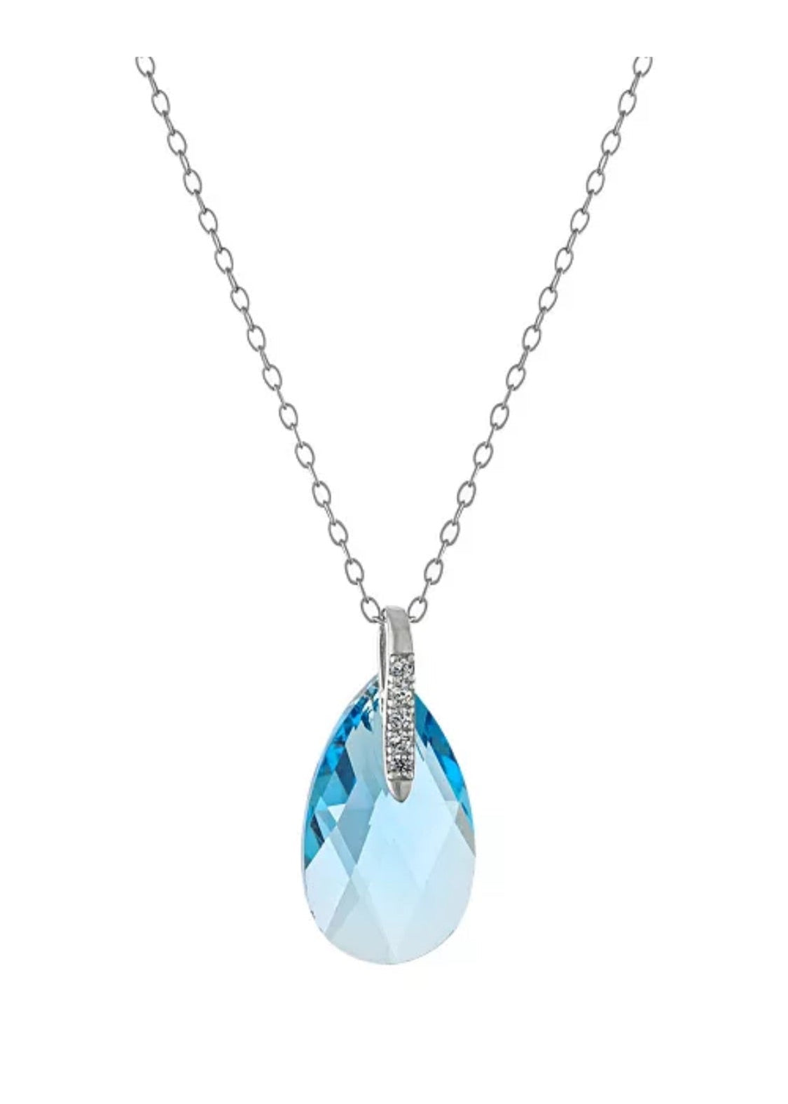 Julia Capri Fine Crystal and Cubic Zirconia 18" Teardrop Pendant in Sterling Silver