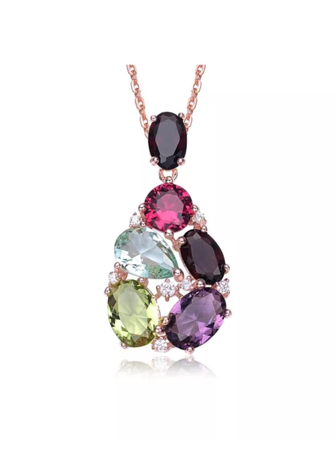 Julia Capri Sterling Silver 18K Rose Gold Plated Multicolored Cubic Zirconia Accent Pendant Necklace