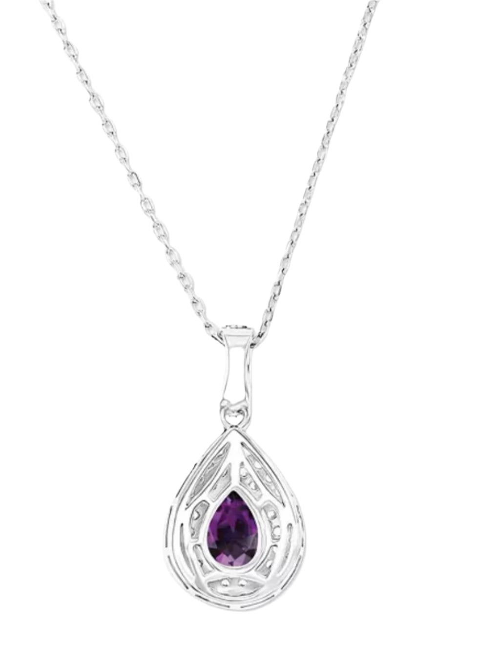 Julia Capri Amethyst (5/8 ct. t.w.) & Lab-Grown White Sapphire (1/2 ct. t.w.) Teardrop Halo Birthstone Pendant Necklace in Sterling Silver, 16" + 2" extender