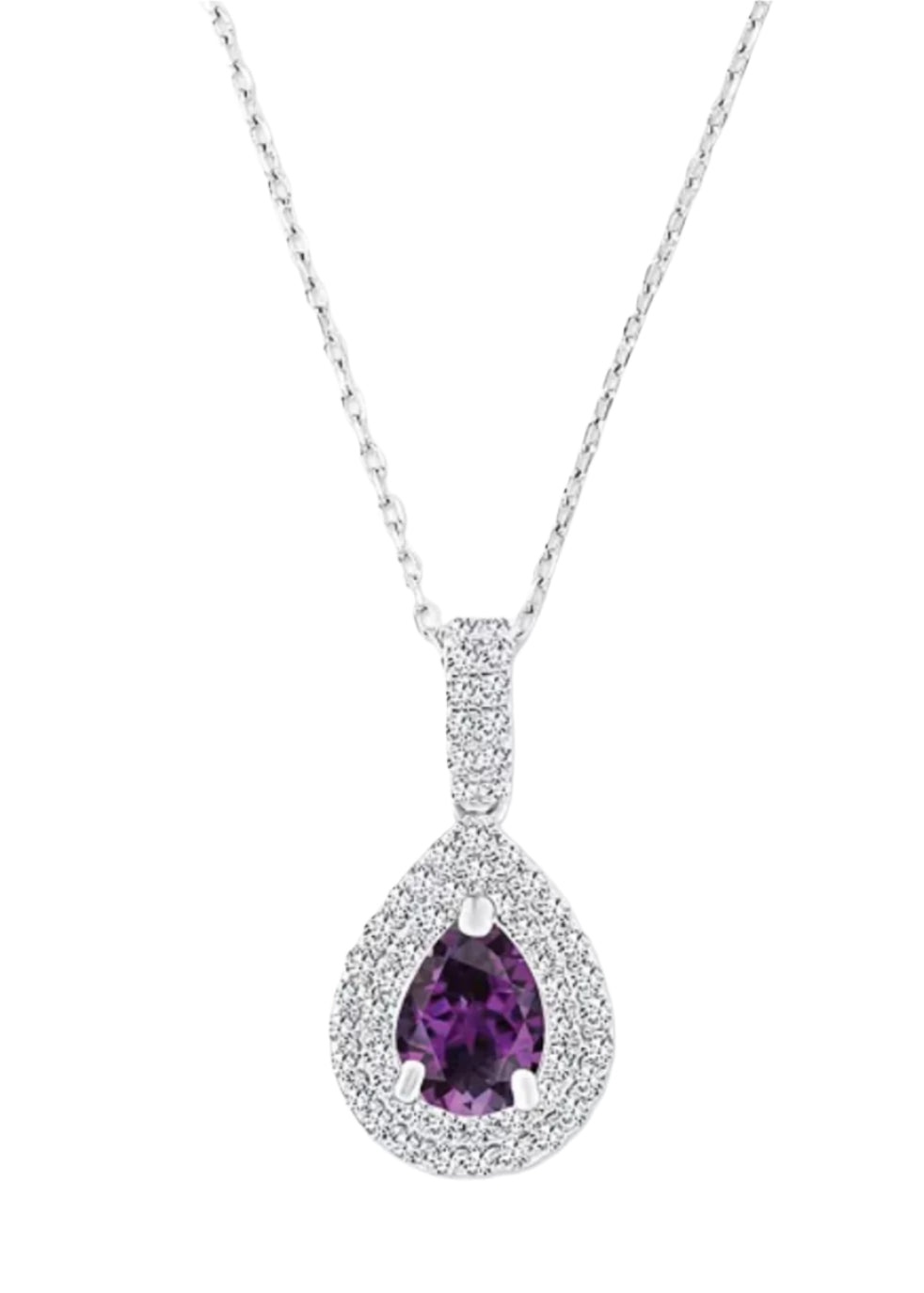 Julia Capri Amethyst (5/8 ct. t.w.) & Lab-Grown White Sapphire (1/2 ct. t.w.) Teardrop Halo Birthstone Pendant Necklace in Sterling Silver, 16" + 2" extender
