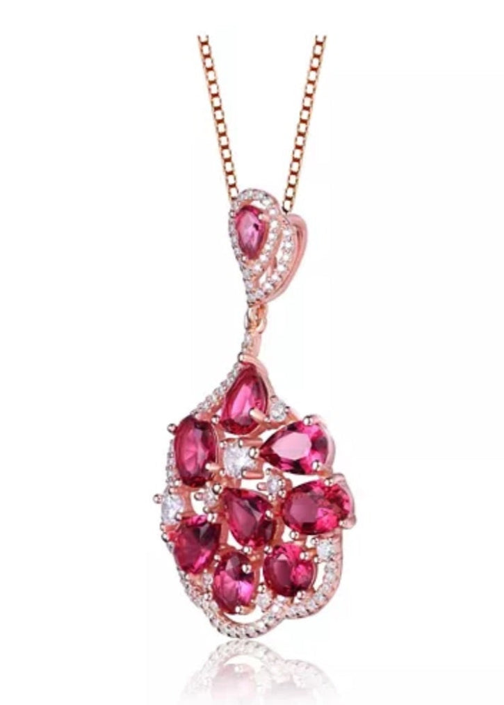Julia Capri Sterling Silver 18K Rose Gold Plated Multi Color Cubic Zirconia Pendant Necklace