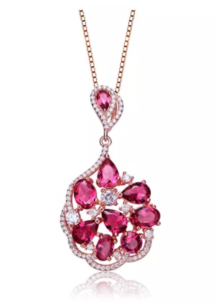 Julia Capri Sterling Silver 18K Rose Gold Plated Multi Color Cubic Zirconia Pendant Necklace