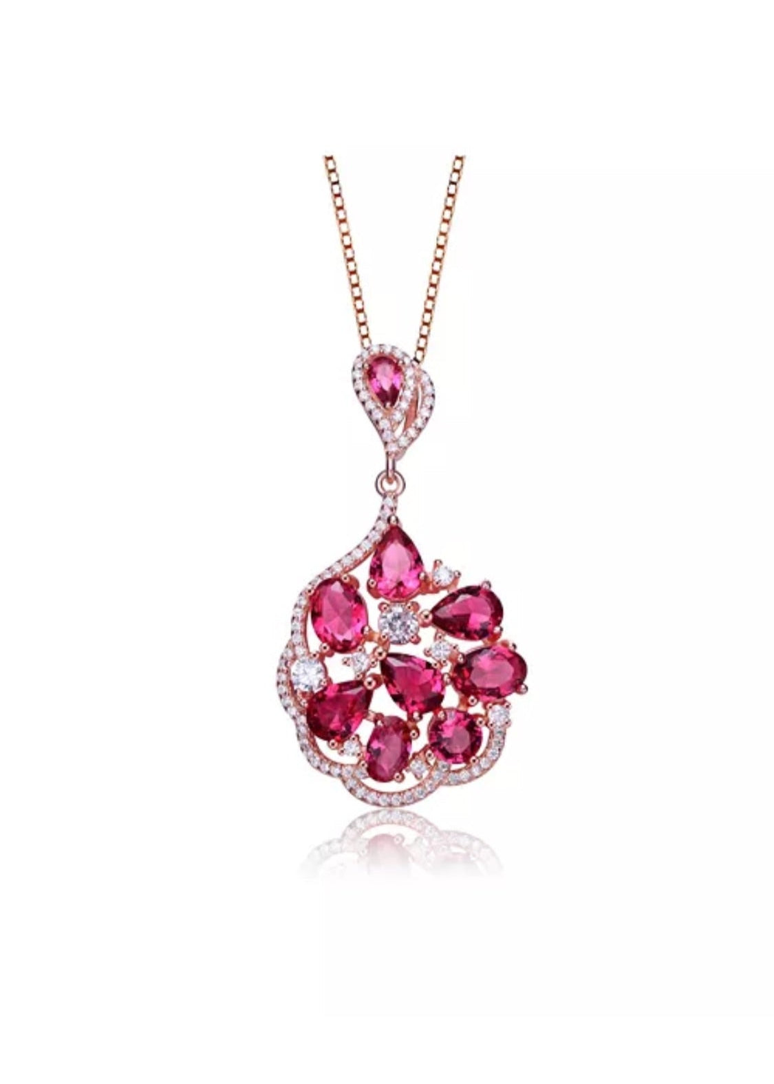 Julia Capri Sterling Silver 18K Rose Gold Plated Multi Color Cubic Zirconia Pendant Necklace