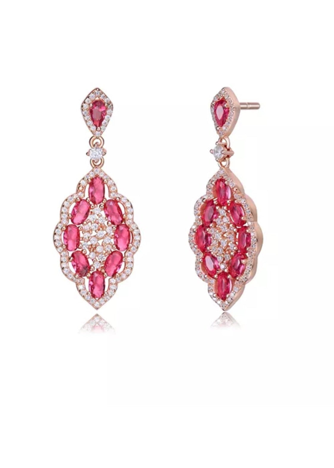 Julia Capri 18K Rose Gold Plated Clear and Red Cubic Zirconia Accent Dangle Earrings