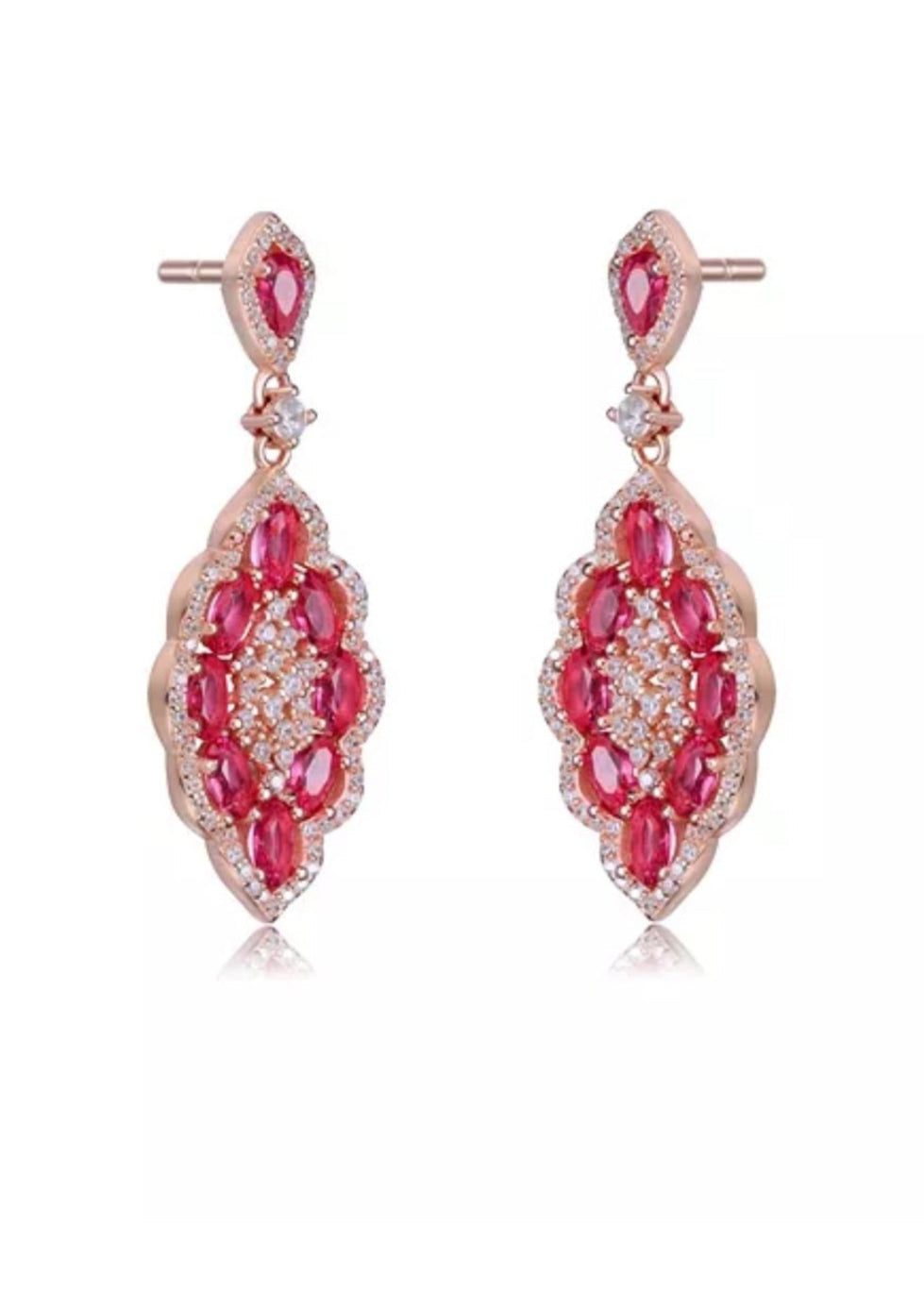 Julia Capri 18K Rose Gold Plated Clear and Red Cubic Zirconia Accent Dangle Earrings