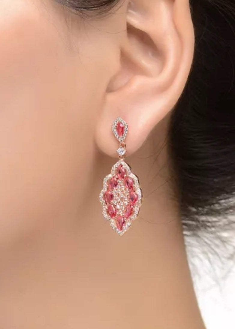 Julia Capri 18K Rose Gold Plated Clear and Red Cubic Zirconia Accent Dangle Earrings