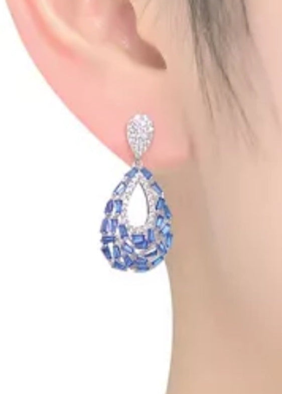 Julia Capri Captivating Sterling Silver Pear Shape Drop Earrings with Baguette and Round Cubic Zirconia